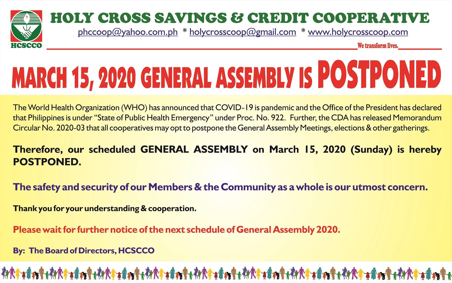 holy-cross-savings-credit-cooperative-30th-general-assembly-is-postponed